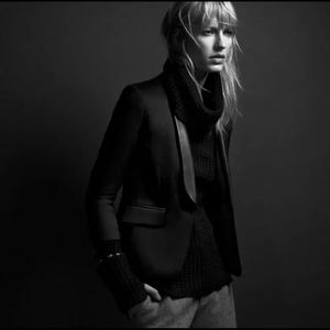 rag & bone Black Harper Wool Blazer W/ Lamb Leather Trim